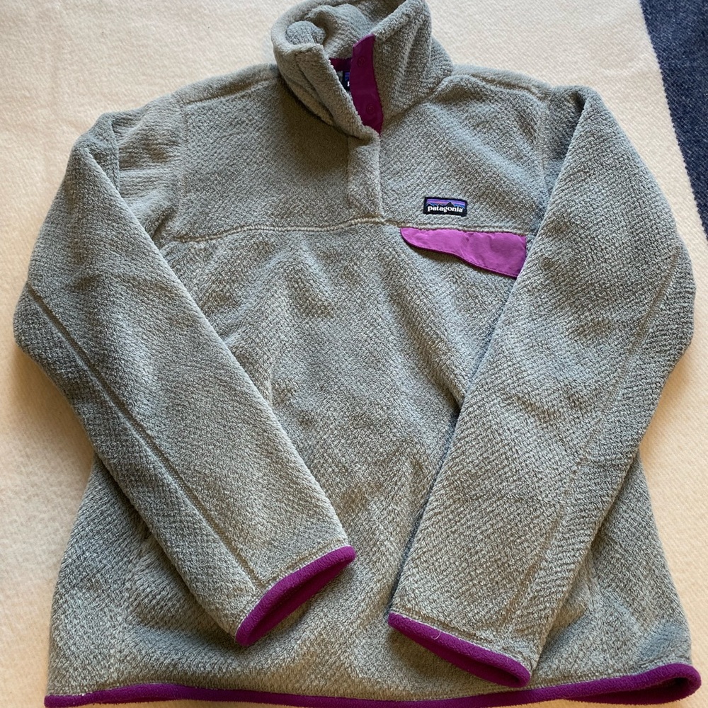 Patagonia Synchilla Snap T Pullover Womens Small Gray Purple Fleece Vintage-y